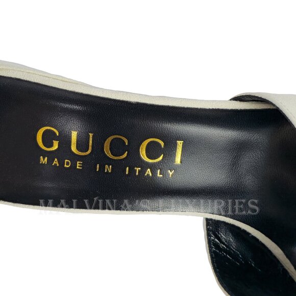 GUCCI SHOES PUMPS WITH ANKLE CUFF GOLD HIGH HEEL WHITE LEATHER sz 41.5 11.5 - Picture 12 of 15